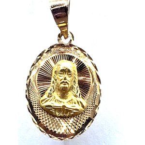 14K Gold Guadalupe Sacred Heart Double Sided Scapular Pendant Religious